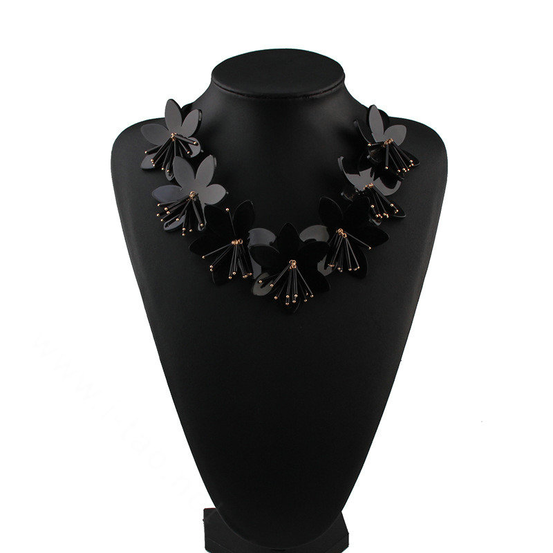 Fashion Women Flowers Choker Necklace Sweater Chain Dress Decro Jewelry - Black
