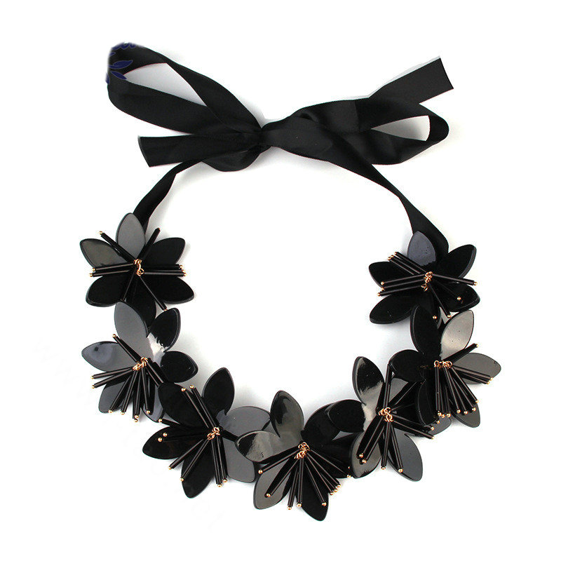 Fashion Women Flowers Choker Necklace Sweater Chain Dress Decro Jewelry - Black