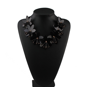 Fashion Women Flowers Choker Necklace Sweater Chain Dress Decro Jewelry - Black