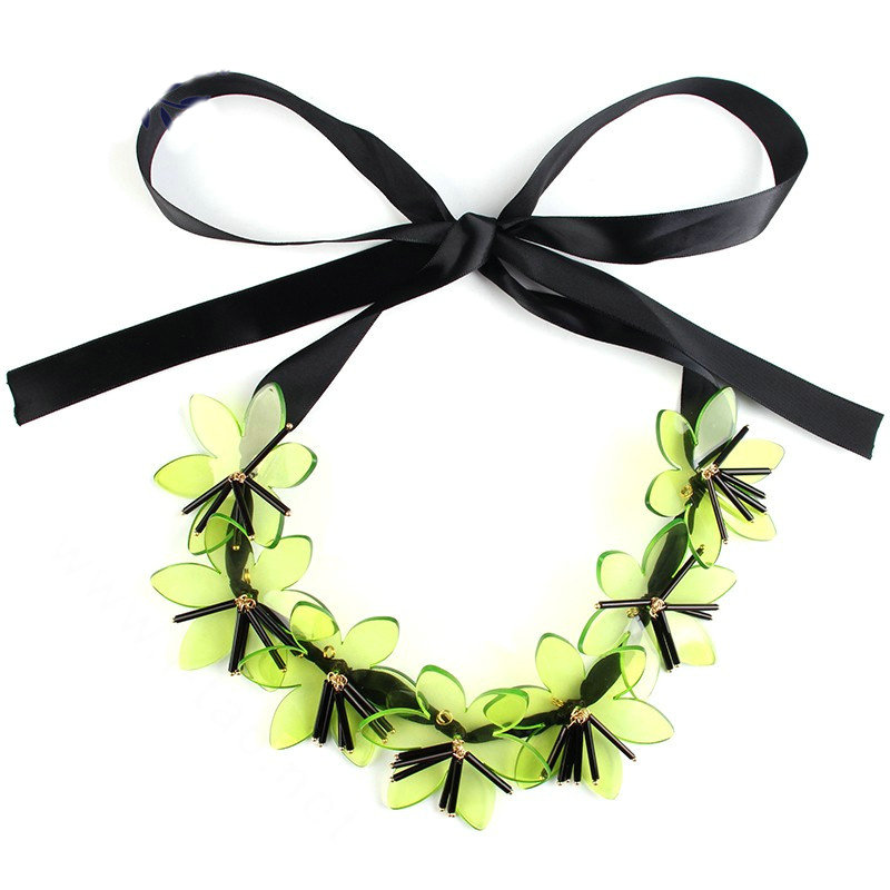 Fashion Women Flowers Choker Necklace Sweater Chain Dress Decro Jewelry - Green