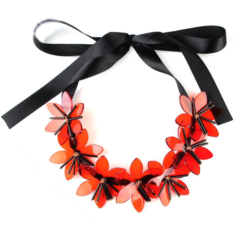 Fashion Women Flowers Choker Necklace Sweater Chain Dress Decro Jewelry - Red