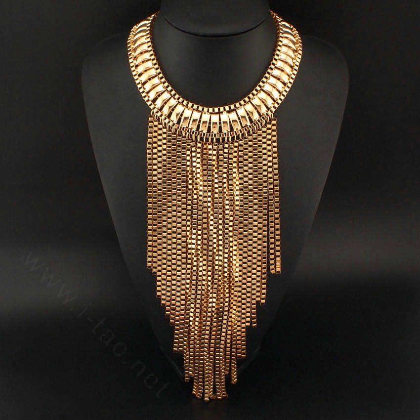 Fashion Women Long Tassel Metal Collar Necklace Punk Sweater Decor Chain - Gold