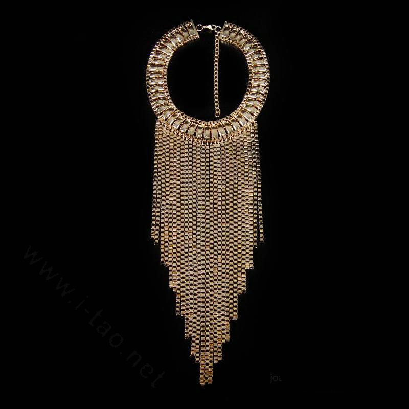 Fashion Women Long Tassel Metal Collar Necklace Punk Sweater Decor Chain - Gold