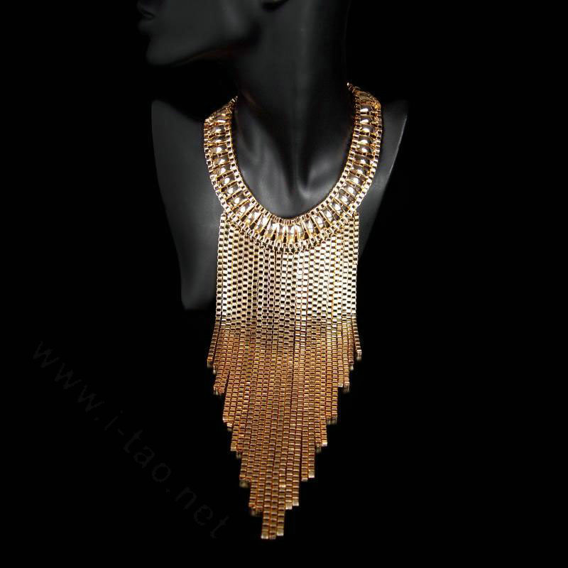 Fashion Women Long Tassel Metal Collar Necklace Punk Sweater Decor Chain - Gold