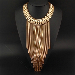 Fashion Women Long Tassel Metal Collar Necklace Punk Sweater Decor Chain - Gold