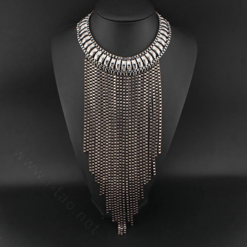 Fashion Women Long Tassel Metal Collar Necklace Punk Sweater Decor Chain - Gray