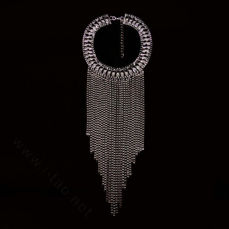 Fashion Women Long Tassel Metal Collar Necklace Punk Sweater Decor Chain - Gray