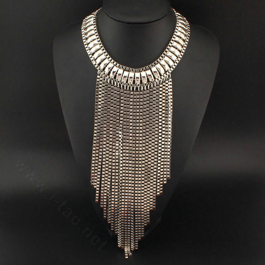 Fashion Women Long Tassel Metal Collar Necklace Punk Sweater Decor Chain - Sliver