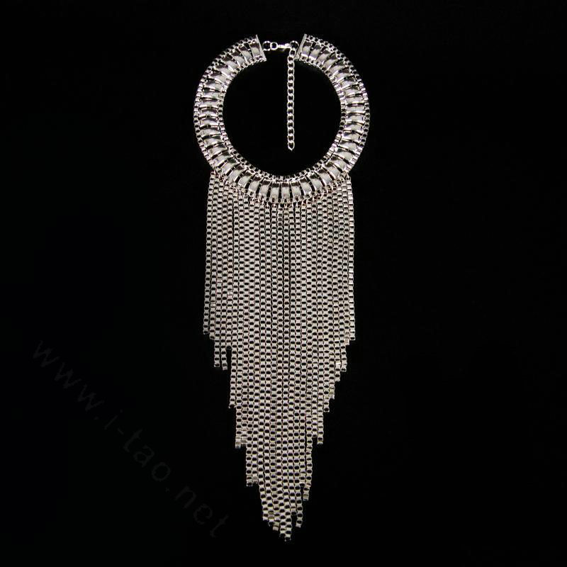 Fashion Women Long Tassel Metal Collar Necklace Punk Sweater Decor Chain - Sliver
