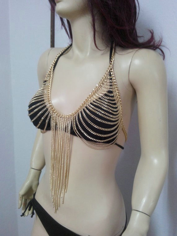 Fashion Women Sexy Body Chain Bra Slave Harness Necklace Tassel Jewelry - Sliver