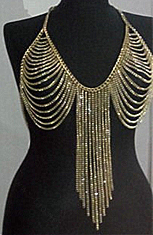 Fashion Women Sexy Body Chain Bra Slave Harness Necklace Tassel Jewelry - Sliver