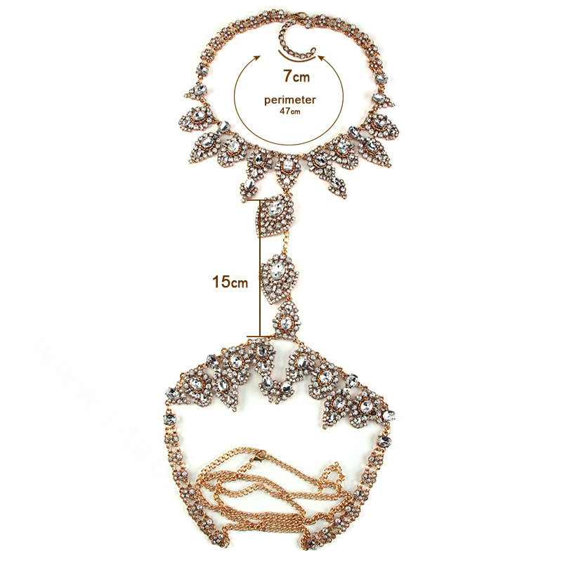Gorgeous Rhinestone Flower Collar Pendant Necklace Dress Decro Body Chains Jewelry - Gold