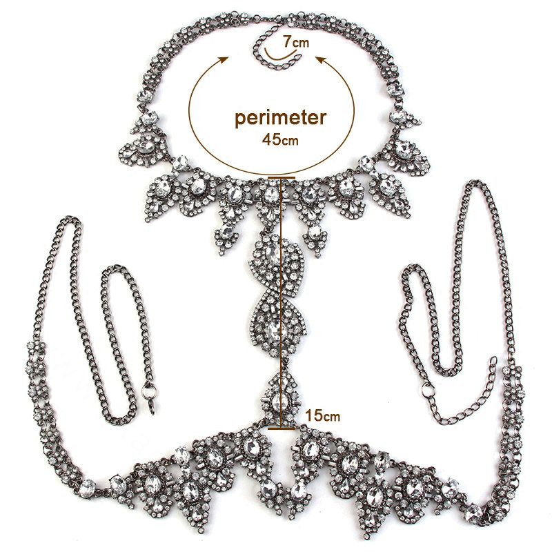 Gorgeous Rhinestone Flower Collar Pendant Necklace Dress Decro Body Chains Jewelry - White