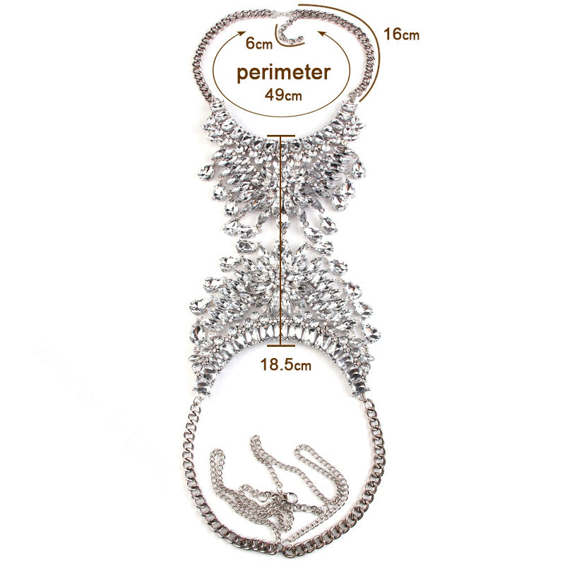 Gorgeous Rhinestone Flower Waterdrops Pendant Necklace Dress Decro Body Chains Jewelry - White