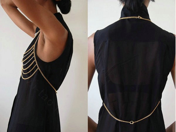 HOT SALE Pearl Necklace Layers Bikini Breast Bra Body Chains Jewelry - Gold