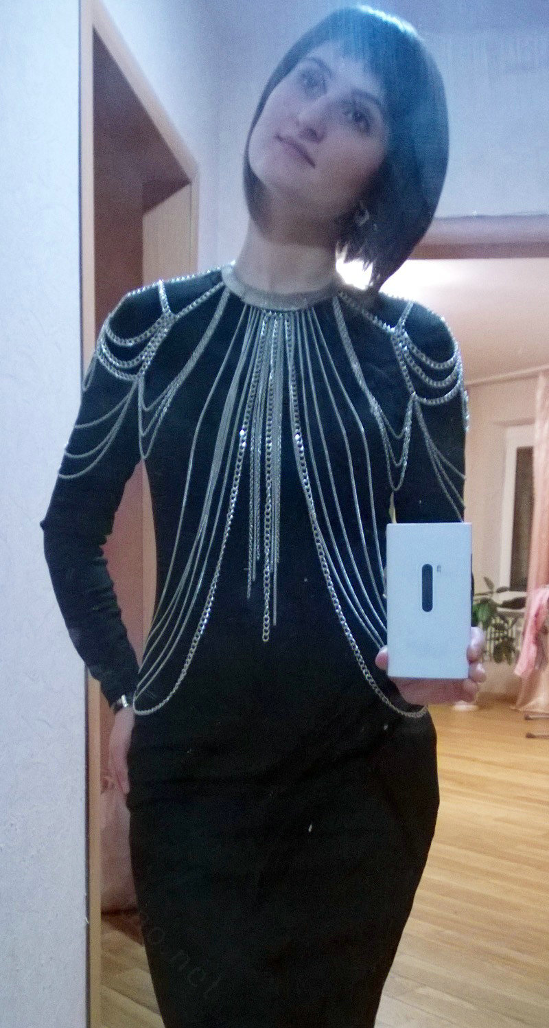 Halter Sexy Showgirl Shoulder Necklace Harness Slave Full Body Chain Jewelry - Sliver