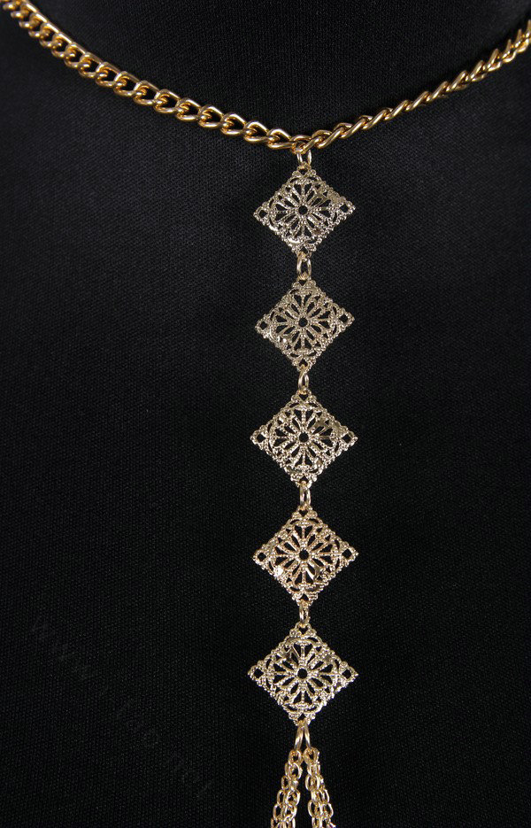 Halter Simple Showgirl Choker Necklace Exotic Bra Harness Slave Full Body Chain Jewelry - Gold