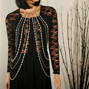 Hot Fashion Women Full Body Chain Pearl Choker Necklace Slave Belly Harness Jewelry - Silver