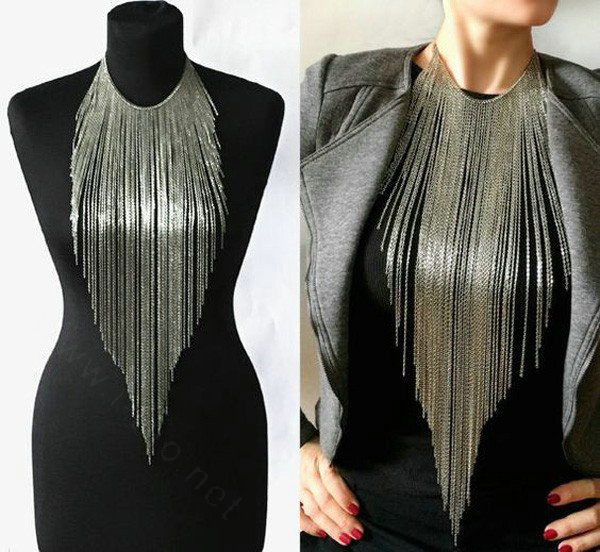 Hot Sales Long Tassel Choker Necklace Showgirl Punk Dress Decor Jewelry - Gold