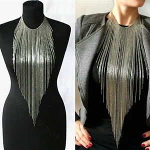 Hot Sales Long Tassel Choker Necklace Showgirl Punk Dress Decor Jewelry - Gold