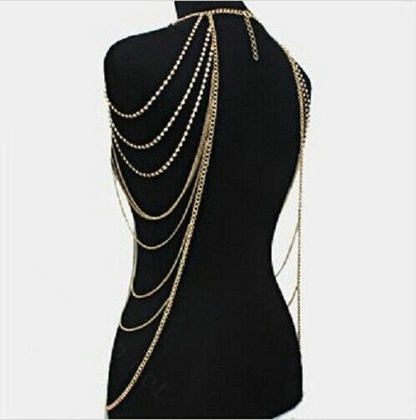 Hot Women Sexy Body Chain Alloy Party Evening Dress Decor Long Necklace Jewelry - Gold