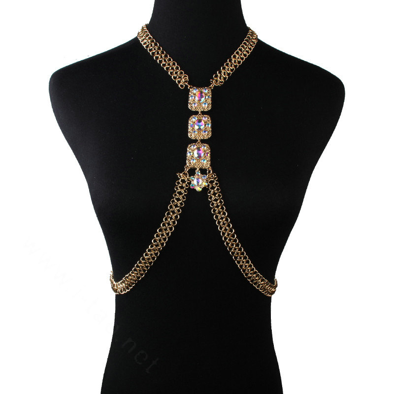 Luxury Banquet Crystal Flower Belly Body Chain Bikini Beach Decro Necklace Jewelry - Colorful