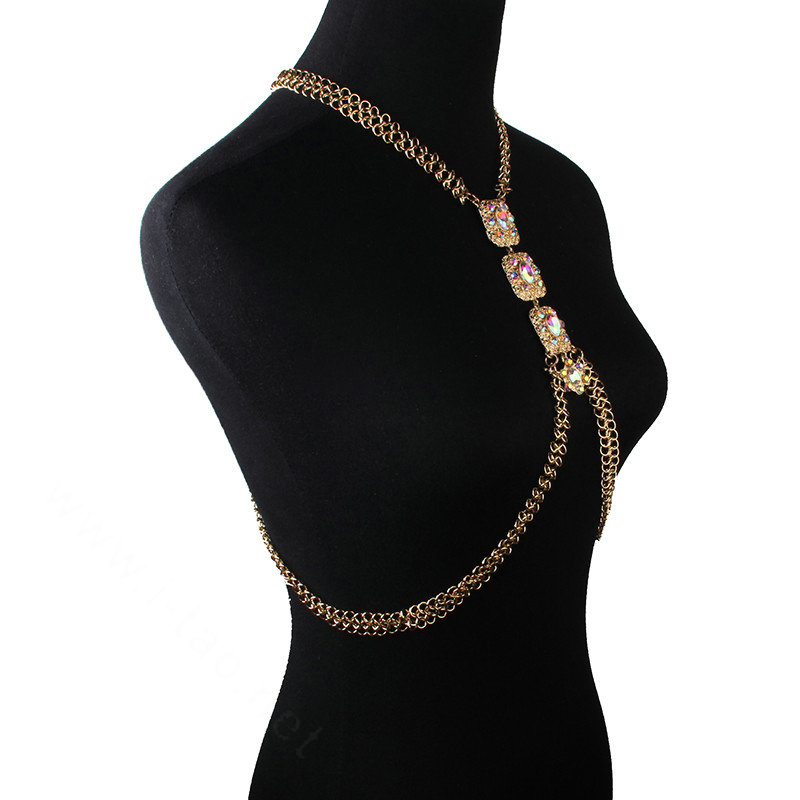 Luxury Banquet Crystal Flower Belly Body Chain Bikini Beach Decro Necklace Jewelry - Colorful