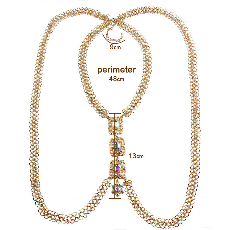 Luxury Banquet Crystal Flower Belly Body Chain Bikini Beach Decro Necklace Jewelry - Colorful
