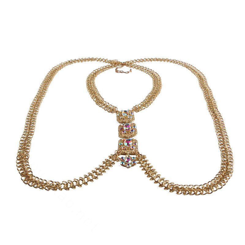 Luxury Banquet Crystal Flower Belly Body Chain Bikini Beach Decro Necklace Jewelry - Colorful