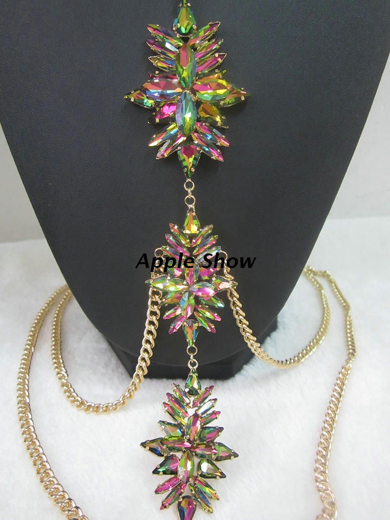 Luxury Banquet Diamonds Flower Belly Body Chain Bikini Beach Decro Necklace Jewelry - Colorful