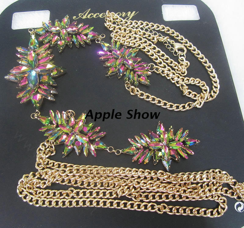 Luxury Banquet Diamonds Flower Belly Body Chain Bikini Beach Decro Necklace Jewelry - Colorful