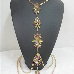 Luxury Banquet Diamonds Flower Belly Body Chain Bikini Beach Decro Necklace Jewelry - Colorful