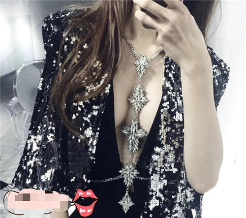 Luxury Banquet Diamonds Flower Belly Body Chain Bikini Beach Decro Necklace Jewelry - Gun black