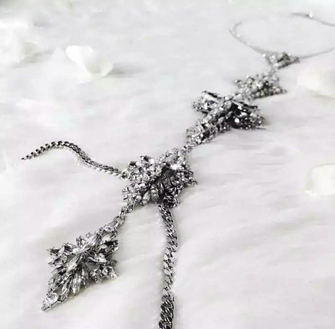 Luxury Banquet Diamonds Flower Belly Body Chain Bikini Beach Decro Necklace Jewelry - Gun black