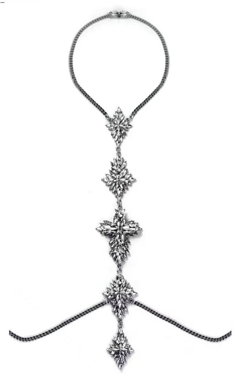 Luxury Banquet Diamonds Flower Belly Body Chain Bikini Beach Decro Necklace Jewelry - Gun black