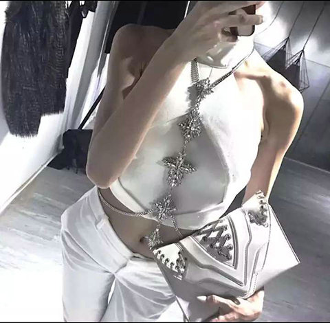 Luxury Banquet Diamonds Flower Belly Body Chain Bikini Beach Decro Necklace Jewelry - Gun black