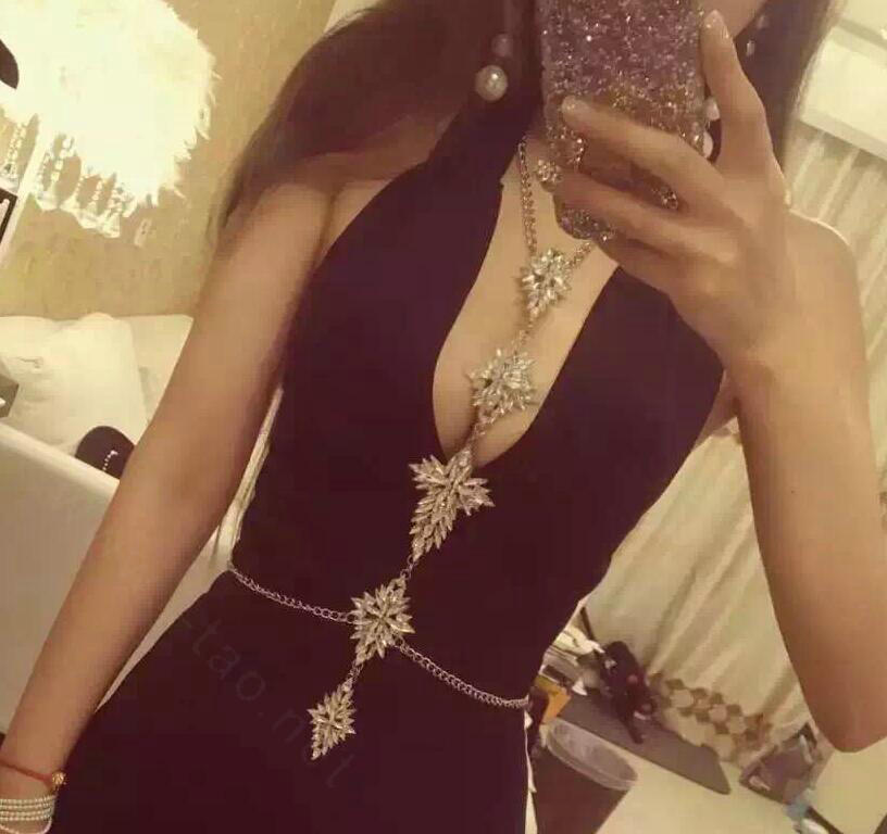 Luxury Banquet Diamonds Flower Belly Body Chain Bikini Beach Decro Necklace Jewelry - White