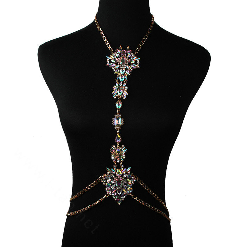 Luxury Crystal Flower Belly Body Chain Bikini Party Decro Pendant Necklace Jewelry - Colorful