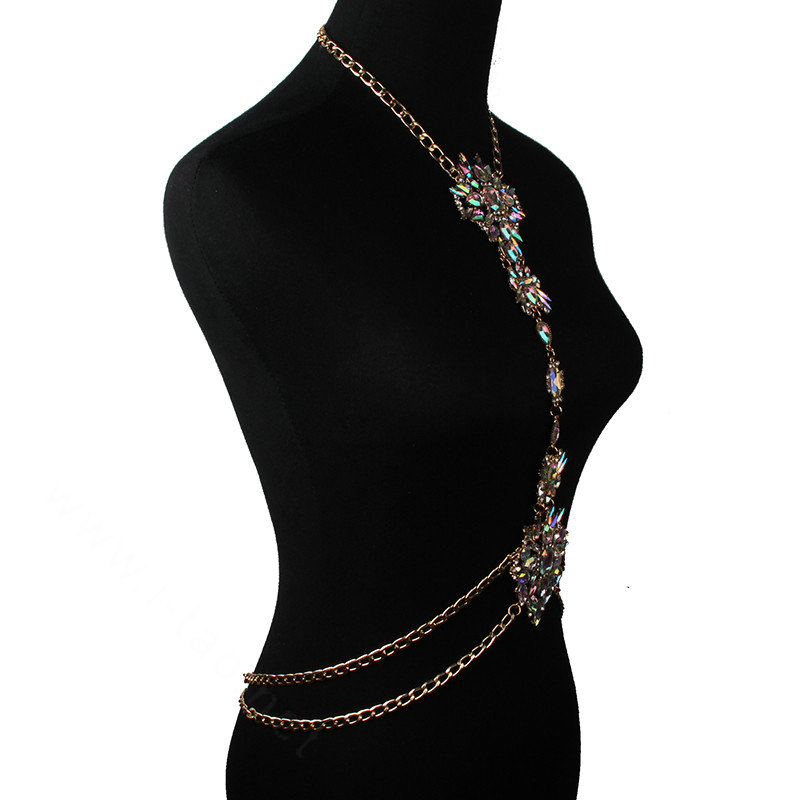 Luxury Crystal Flower Belly Body Chain Bikini Party Decro Pendant Necklace Jewelry - Colorful