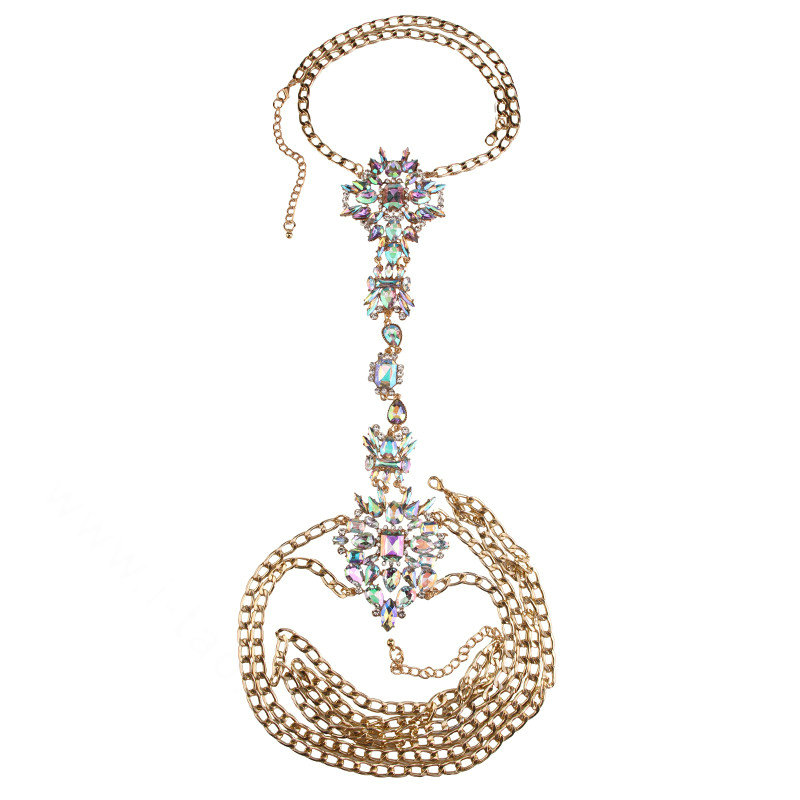 Luxury Crystal Flower Belly Body Chain Bikini Party Decro Pendant Necklace Jewelry - Colorful