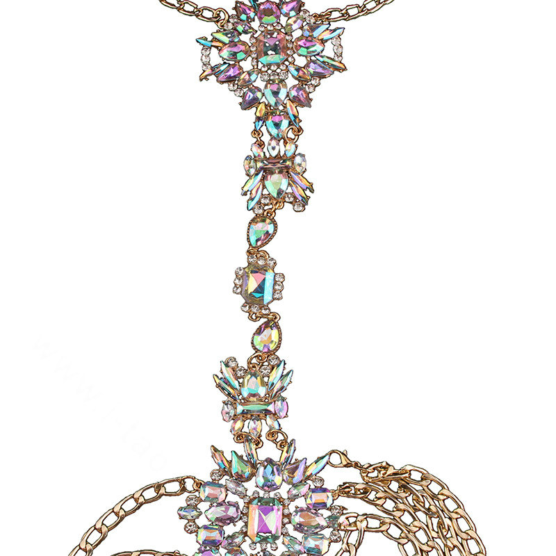 Luxury Crystal Flower Belly Body Chain Bikini Party Decro Pendant Necklace Jewelry - Colorful