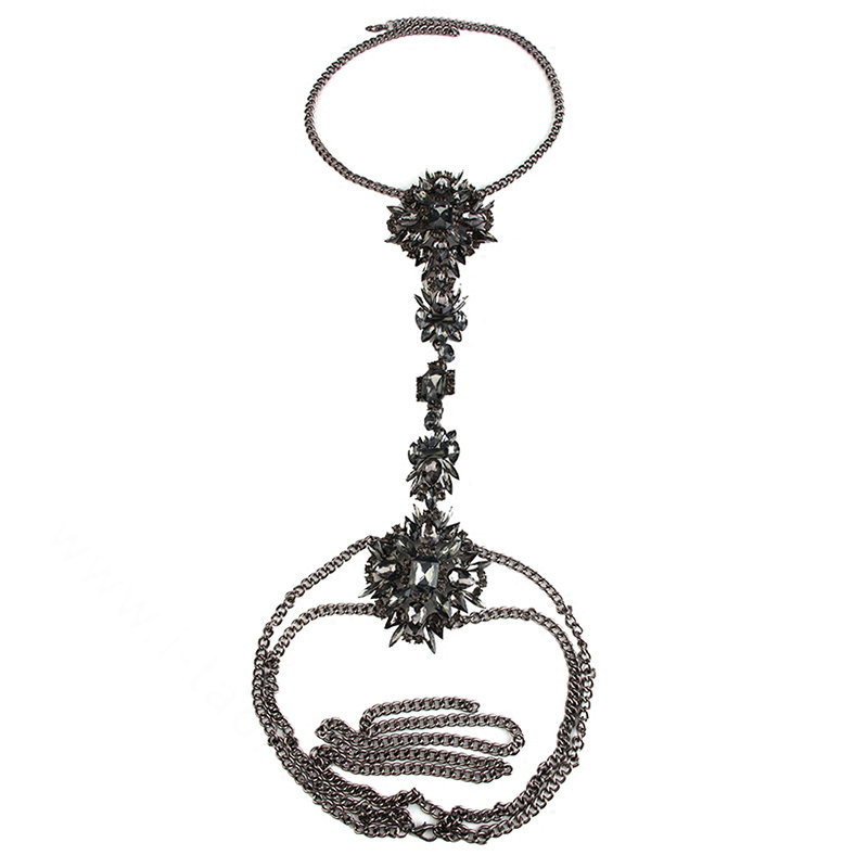 Luxury Crystal Flower Belly Body Chain Dinner Party Decro Pendant Necklace Jewelry - Black