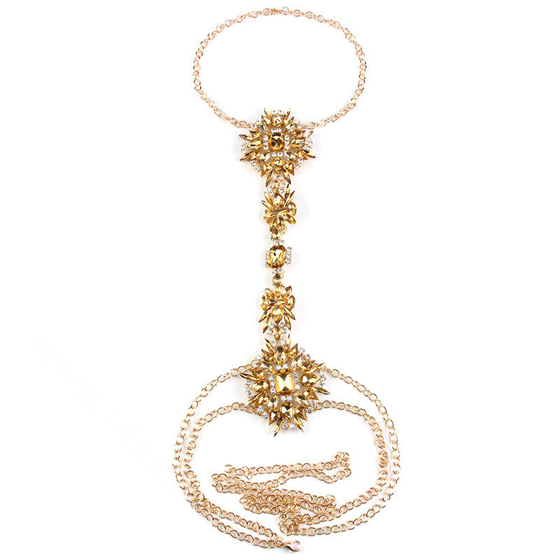 Luxury Crystal Flower Belly Body Chain Dinner Party Decro Pendant Necklace Jewelry - Champagne