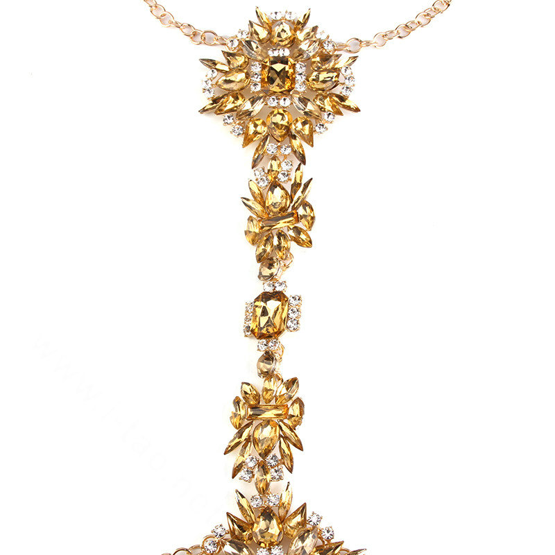 Luxury Crystal Flower Belly Body Chain Dinner Party Decro Pendant Necklace Jewelry - Champagne