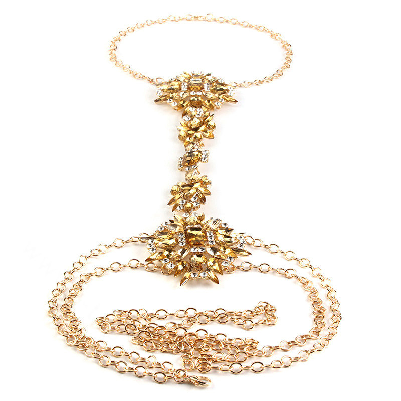 Luxury Crystal Flower Belly Body Chain Dinner Party Decro Pendant Necklace Jewelry - Champagne