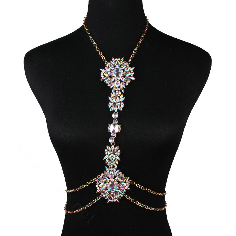 Luxury Crystal Flower Belly Body Chain Dinner Party Decro Pendant Necklace Jewelry - Colorful
