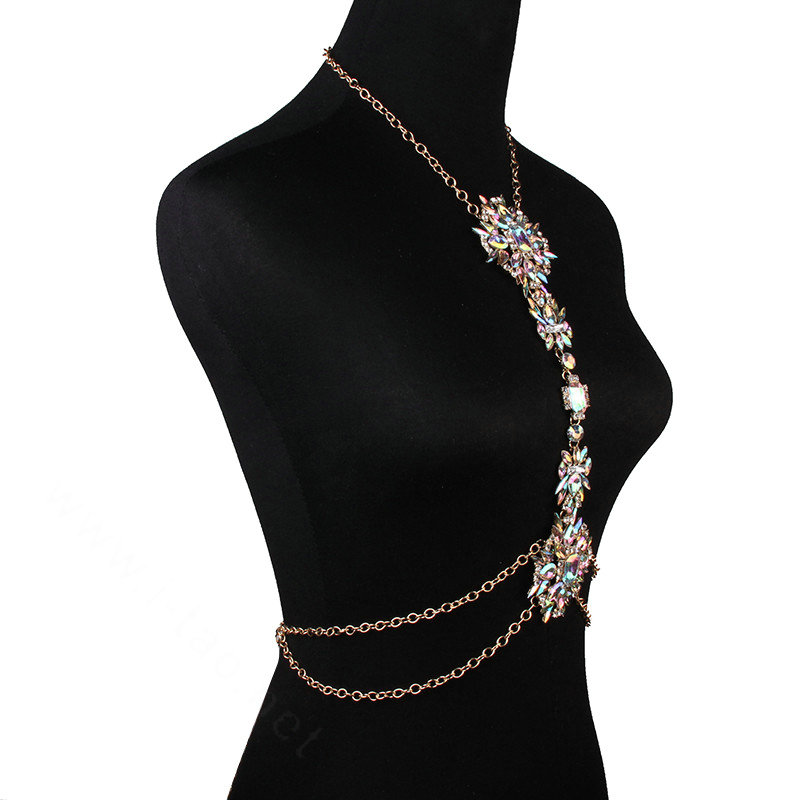 Luxury Crystal Flower Belly Body Chain Dinner Party Decro Pendant Necklace Jewelry - Colorful