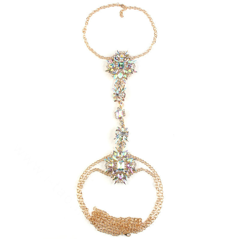 Luxury Crystal Flower Belly Body Chain Dinner Party Decro Pendant Necklace Jewelry - Colorful