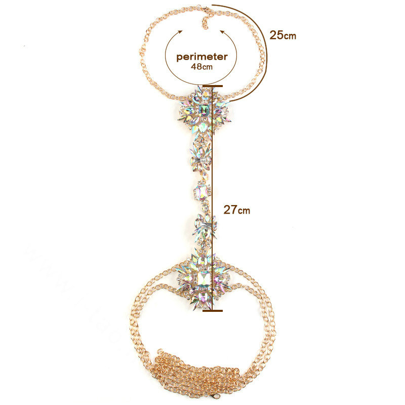 Luxury Crystal Flower Belly Body Chain Dinner Party Decro Pendant Necklace Jewelry - Colorful