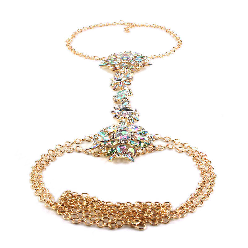 Luxury Crystal Flower Belly Body Chain Dinner Party Decro Pendant Necklace Jewelry - Colorful